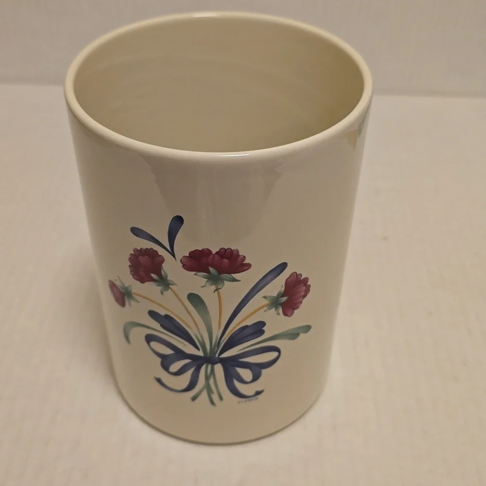 Beautiful Lenox Floral Ceramic Mug with Blue Ribbon Design